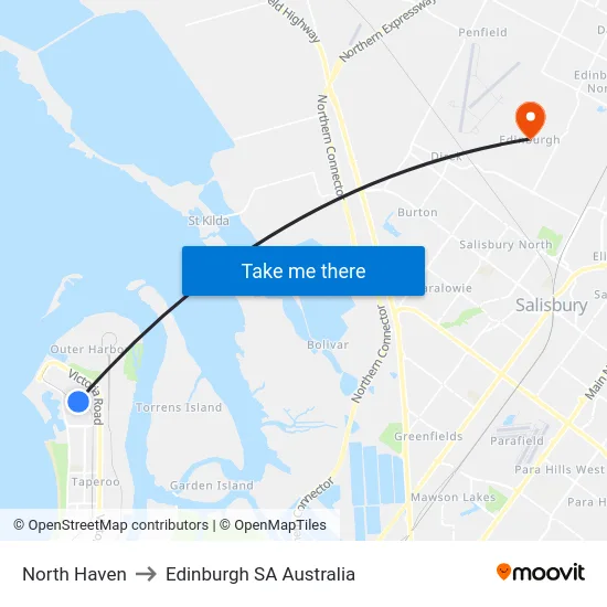 North Haven to Edinburgh SA Australia map