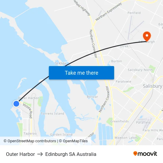 Outer Harbor to Edinburgh SA Australia map