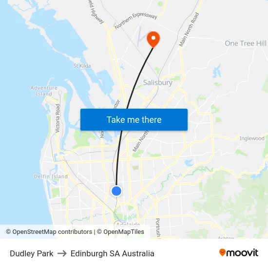 Dudley Park to Edinburgh SA Australia map
