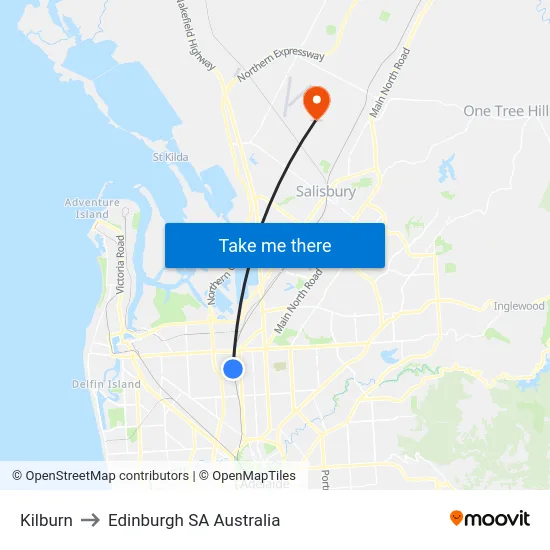 Kilburn to Edinburgh SA Australia map