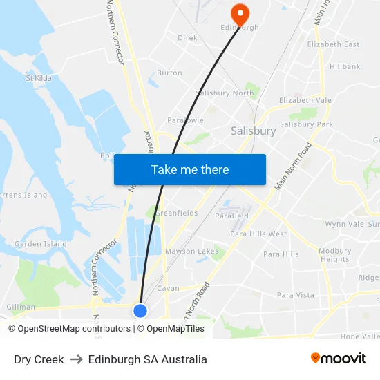 Dry Creek to Edinburgh SA Australia map