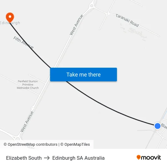 Elizabeth South to Edinburgh SA Australia map