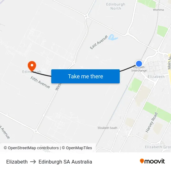 Elizabeth to Edinburgh SA Australia map