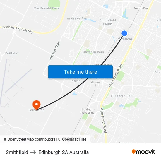 Smithfield to Edinburgh SA Australia map