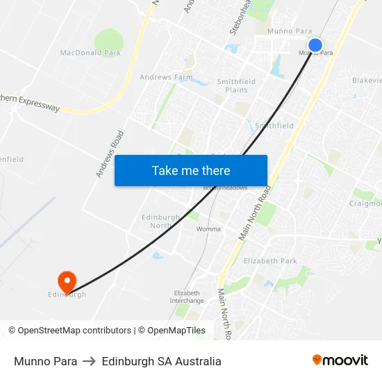 Munno Para to Edinburgh SA Australia map