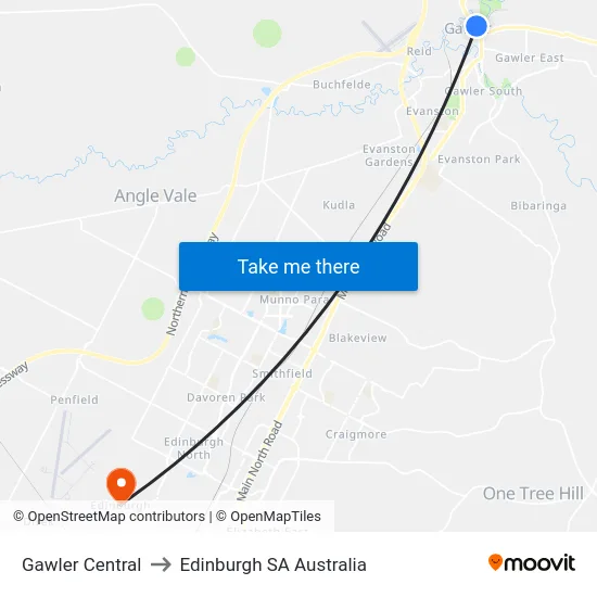 Gawler Central to Edinburgh SA Australia map