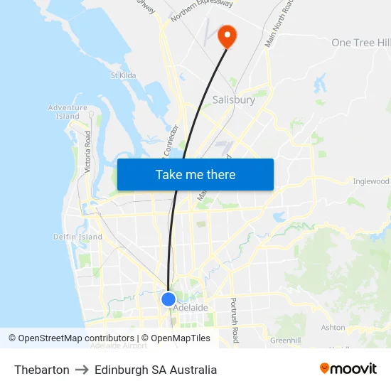 Thebarton to Edinburgh SA Australia map