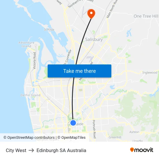 City West to Edinburgh SA Australia map