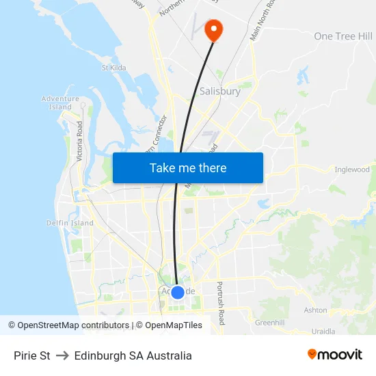 Pirie St to Edinburgh SA Australia map