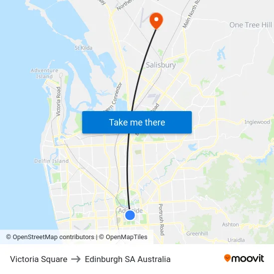 Victoria Square to Edinburgh SA Australia map