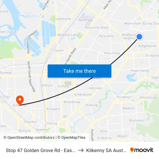 Stop 47 Golden Grove Rd - East side to Kilkenny SA Australia map