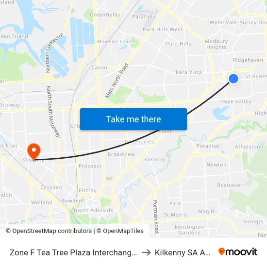 Zone F Tea Tree Plaza Interchange - East side to Kilkenny SA Australia map