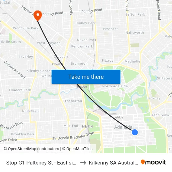 Stop G1 Pulteney St - East side to Kilkenny SA Australia map