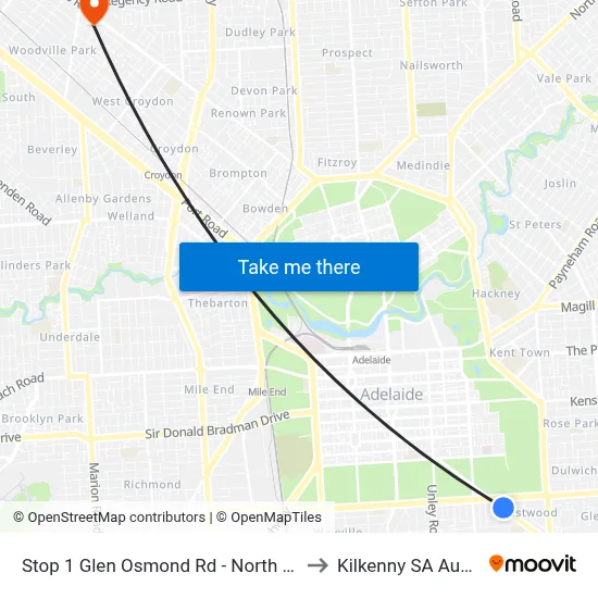 Stop 1 Glen Osmond Rd - North East side to Kilkenny SA Australia map