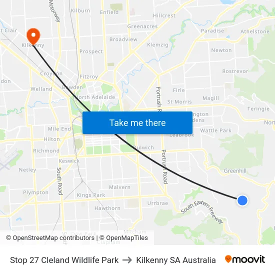 Stop 27 Cleland Wildlife Park to Kilkenny SA Australia map