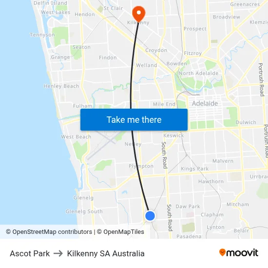 Ascot Park to Kilkenny SA Australia map