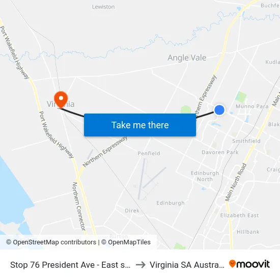 Stop 76 President Ave - East side to Virginia SA Australia map