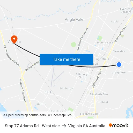 Stop 77 Adams Rd - West side to Virginia SA Australia map