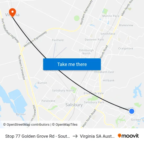 Stop 77 Golden Grove Rd - South side to Virginia SA Australia map