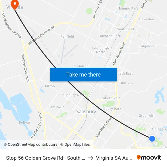 Stop 56 Golden Grove Rd - South East side to Virginia SA Australia map