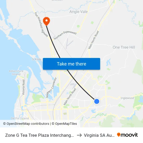 Zone G Tea Tree Plaza Interchange - East side to Virginia SA Australia map