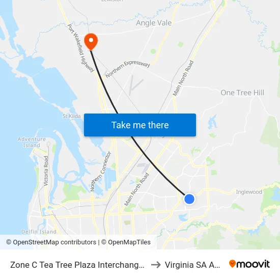 Zone C Tea Tree Plaza Interchange - West side to Virginia SA Australia map