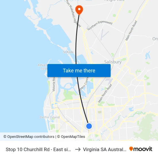 Stop 10 Churchill Rd - East side to Virginia SA Australia map