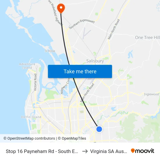 Stop 16 Payneham Rd - South East side to Virginia SA Australia map