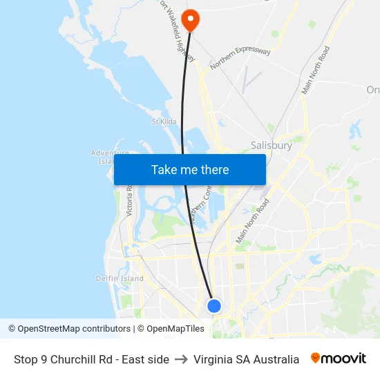 Stop 9 Churchill Rd - East side to Virginia SA Australia map