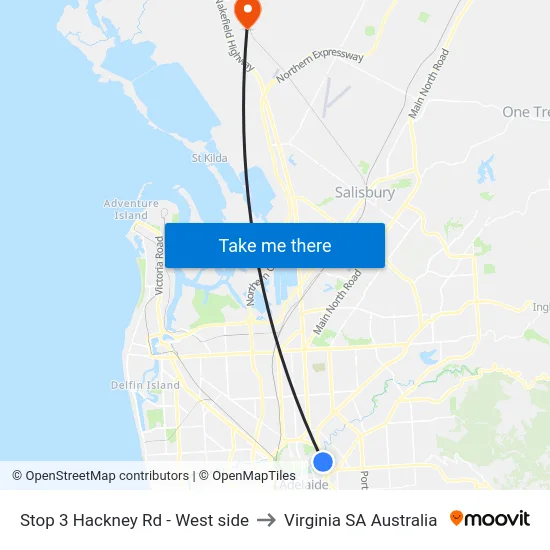 Stop 3 Hackney Rd - West side to Virginia SA Australia map