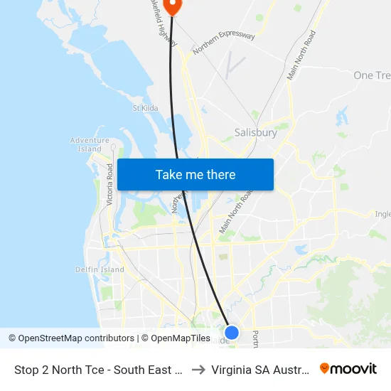 Stop 2 North Tce - South East side to Virginia SA Australia map