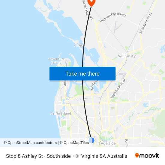 Stop 8 Ashley St - South side to Virginia SA Australia map