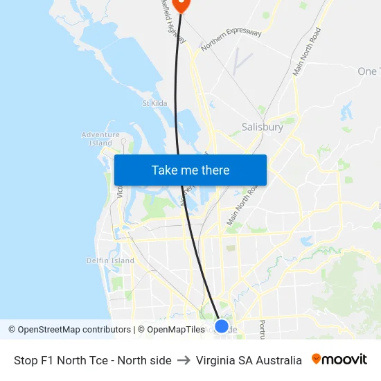 Stop F1 North Tce - North side to Virginia SA Australia map