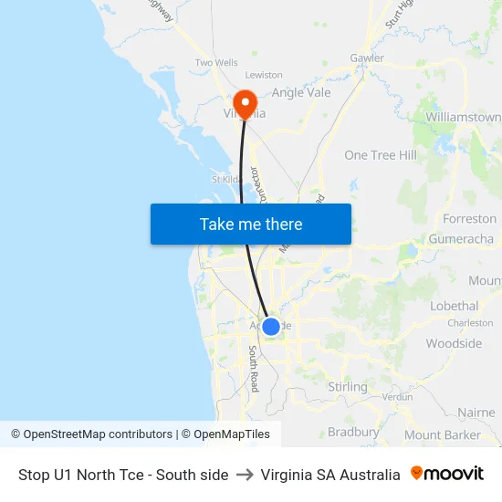 Stop U1 North Tce - South side to Virginia SA Australia map