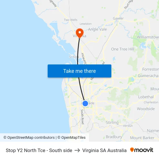 Stop Y2 North Tce - South side to Virginia SA Australia map