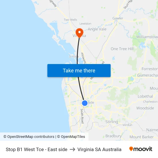 Stop B1 West Tce - East side to Virginia SA Australia map