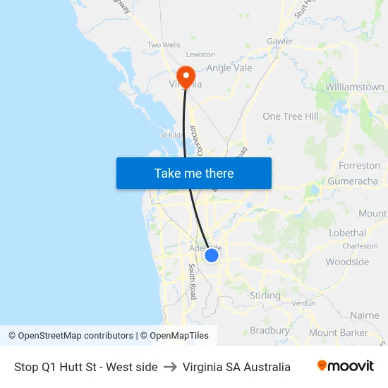 Stop Q1 Hutt St - West side to Virginia SA Australia map