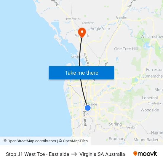 Stop J1 West Tce - East side to Virginia SA Australia map