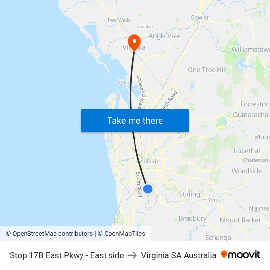 Stop 17B East Pkwy - East side to Virginia SA Australia map