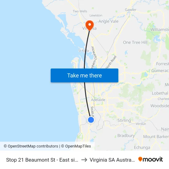 Stop 21 Beaumont St - East side to Virginia SA Australia map