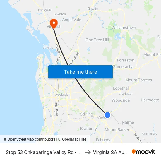 Stop 53 Onkaparinga Valley Rd - South side to Virginia SA Australia map