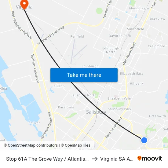 Stop 61A The Grove Way / Atlantis Dr - West side to Virginia SA Australia map