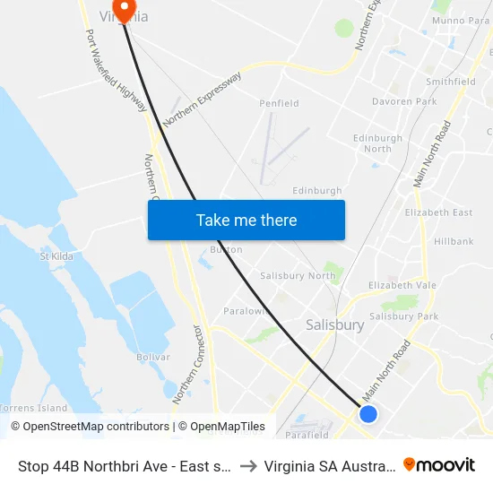 Stop 44B Northbri Ave - East side to Virginia SA Australia map