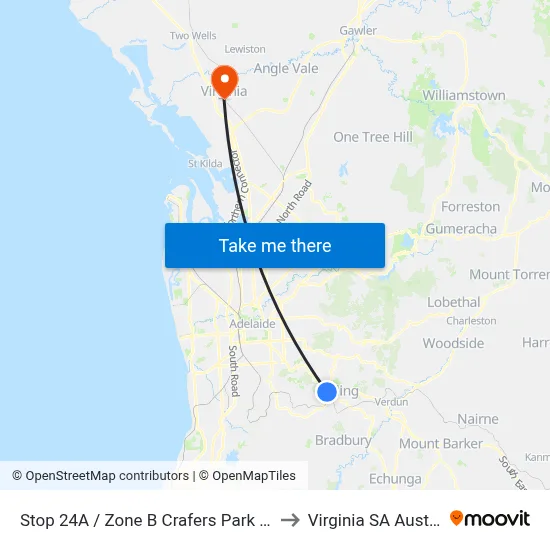 Stop 24A / Zone B Crafers Park N Ride to Virginia SA Australia map