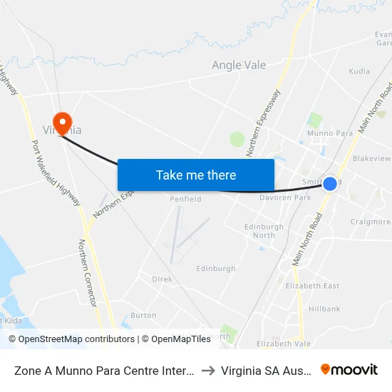 Zone A Munno Para Centre Interchange to Virginia SA Australia map