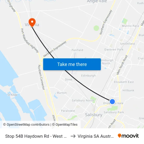 Stop 54B Haydown Rd - West side to Virginia SA Australia map