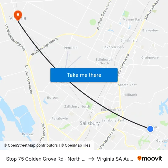 Stop 75 Golden Grove Rd - North West side to Virginia SA Australia map