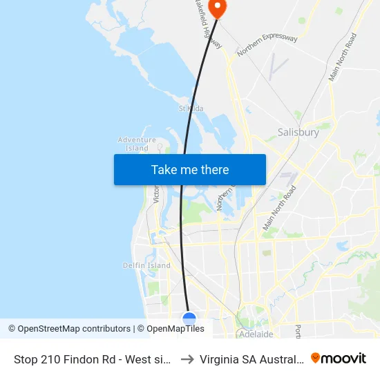Stop 210 Findon Rd - West side to Virginia SA Australia map