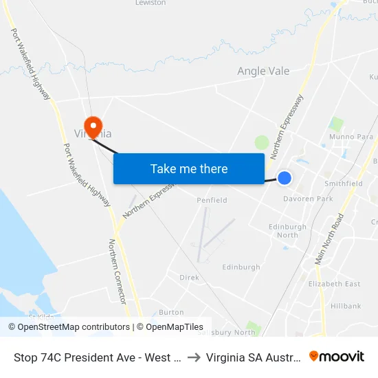 Stop 74C President Ave - West side to Virginia SA Australia map