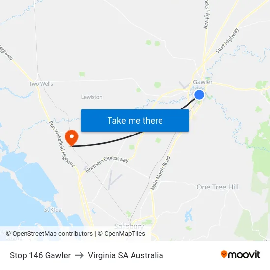 Stop 146 Gawler to Virginia SA Australia map